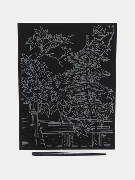Skratching, 18*24 sm, Yaponiya "Maple at Temple" Gr-750