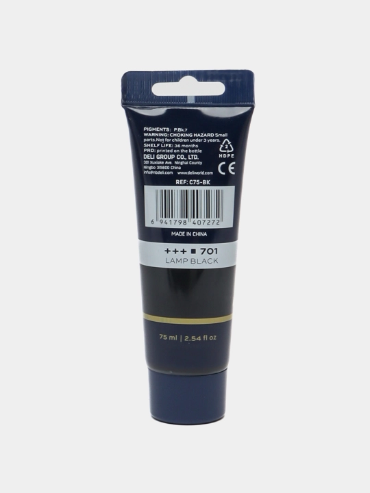 Краска акриловая в тубе, 75 мл, Deli EC75-BK q0000047357
