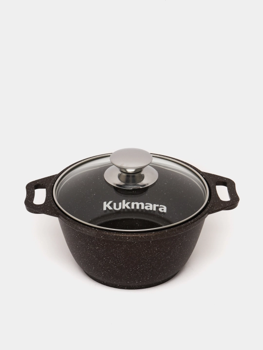 Kastryulya Kukmara, shisha qopqoq bilan, kofe mramor