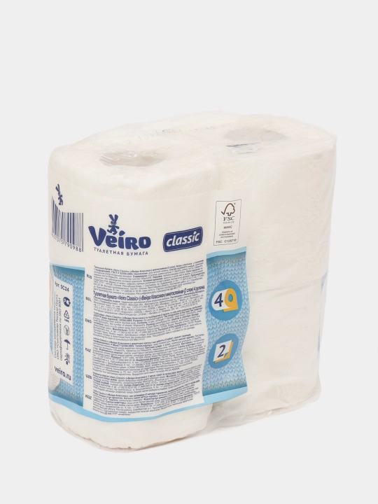 Туалетная бумага Veiro Classic, белая, 4 рулона