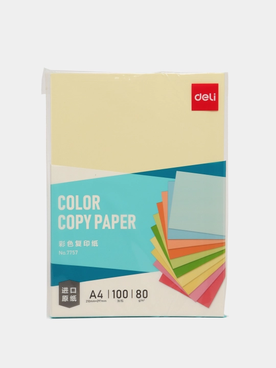 Бумага Deli 7757, светло-жёлтая, А4ф, 100 листов  - 