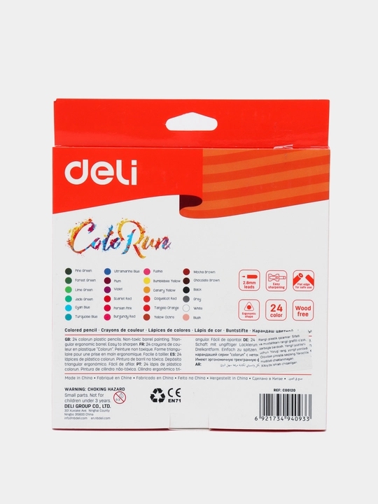 Rangli uchburchak qalamlar to'plami Deli 00120, 24 ta rang