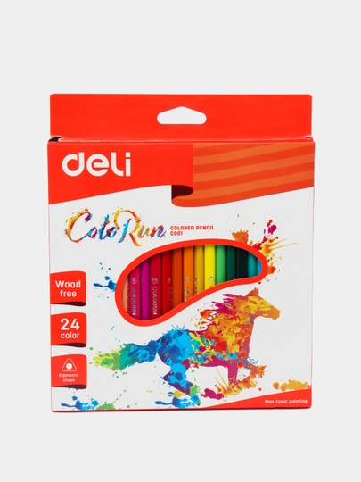 Rangli uchburchak qalamlar to'plami Deli 00120, 24 ta rang - 