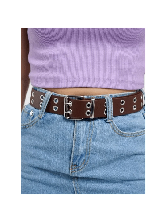 Женский ремень с люверсами и цепью, эко кожа
