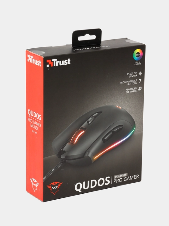 Проводная мышь Trust GXT 900 Qudos RGB Gaming RGB, чёрный, 23400TRUST