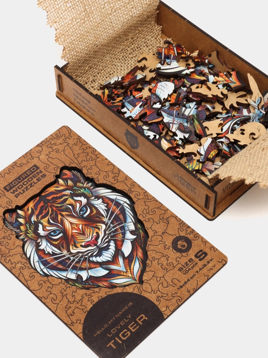 Деревянный пазл Unidragon "Lovely Tiger", размер S, 104 детали