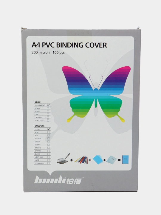 Bog`lash uchun qoplama Bindi, plastik, shaffof, A4f, 0.2 mm, 100 dona