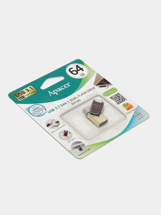 Карта памяти, AP64GAH180R-1 красный Apacer USB 3.1