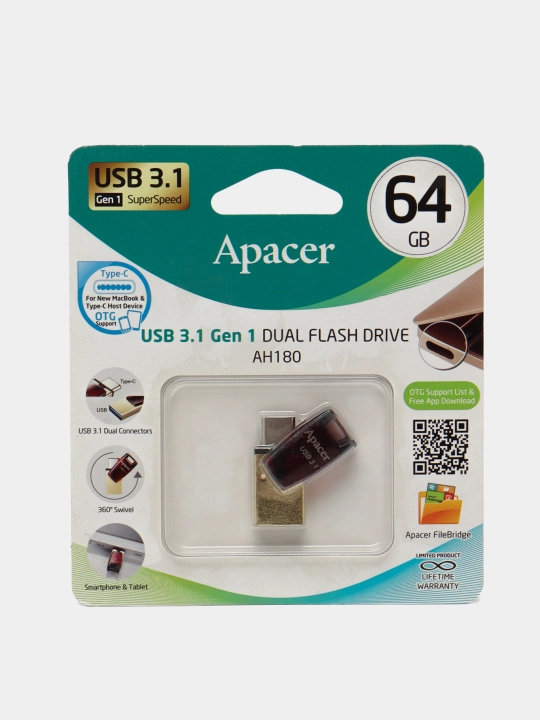 Xotira kartasi, AP64GAH180R-1 qizil Apacer USB 3.1 - 