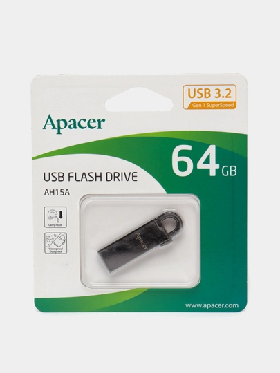 Карта памяти Apacer USB 3.1 AH15A черный, 64 ГБ "AP64GAH15AA-1"