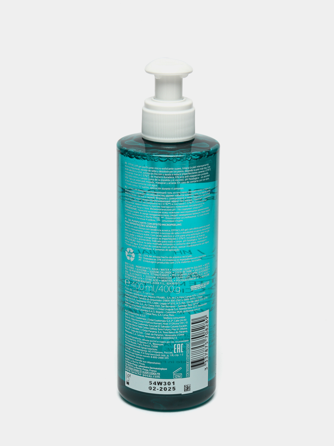 LA ROCHE-POSAY EFFACLAR Очищающий микроотшелушивающий гель, 400 мл