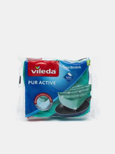 Губки для посуды Vileda, Pur Active, 2 штуки, для тефлона, для кухни
