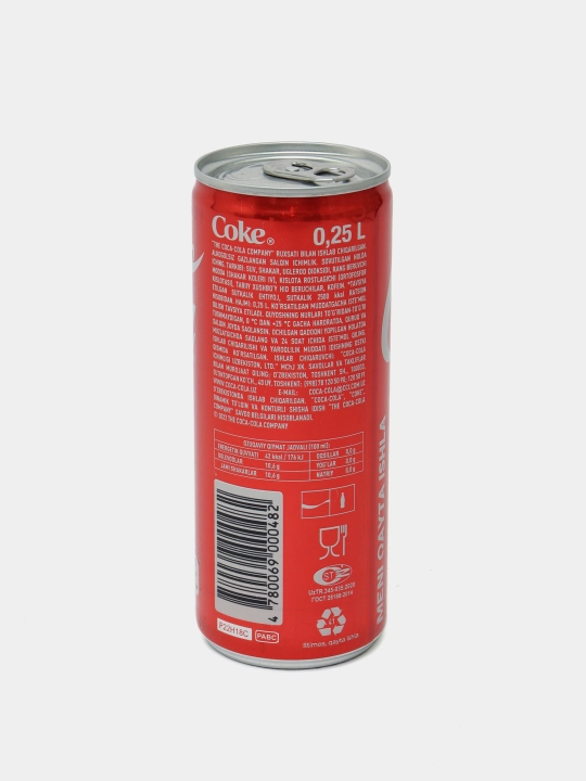 Gazlangan ichimlik Coca - Cola ichimligi, 250 ml, temir banka