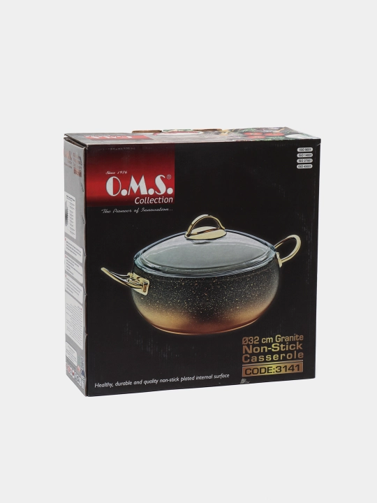 Антипригарная гранитная кострюля, O.M.S золото 32 см 9.5 л.