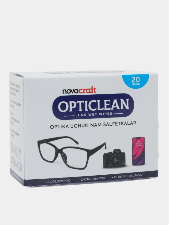 Opticlean ko‘zoynak va gadjet ekranlari uchun nam salfetkalar, 20 dona