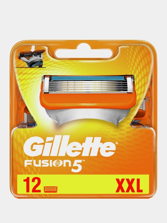 Сменные кассеты Gillette Fusion5 для бритвы, 12 шт, с 5 лезвиями, c точным триммером