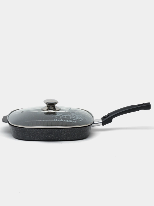 Tova gril yechiladigan tutqich va shisha qopqoqli Kukmara Granit Ultra 28×28 sm