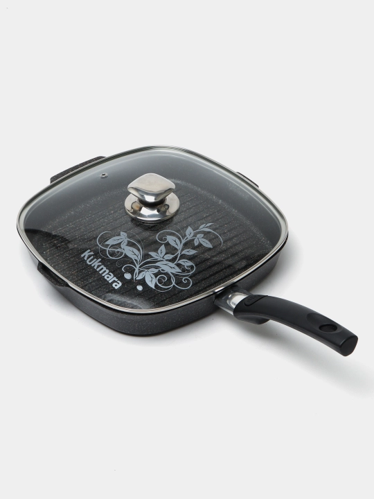 Tova gril yechiladigan tutqich va shisha qopqoqli Kukmara Granit Ultra 28×28 sm