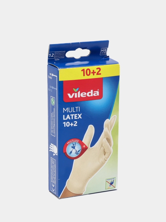 Vileda Multi Latex Gloves qo'lqoplari 12ta, uy tozalash, idish yuvish va bog'dorchilik