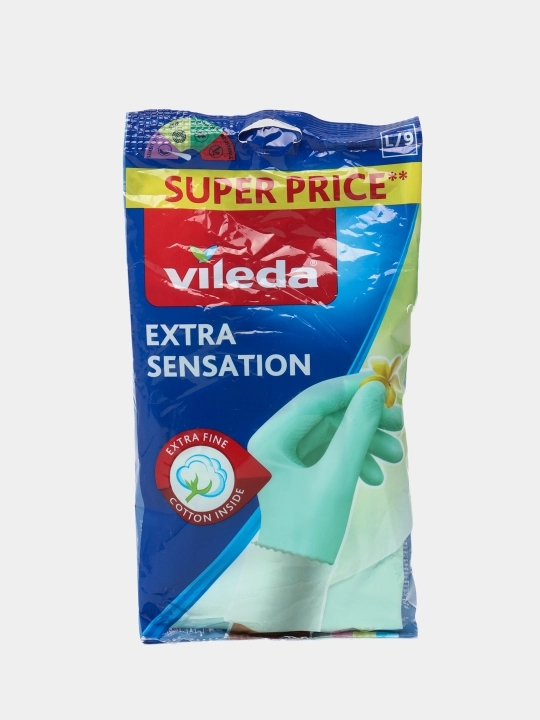 Резиновые перчатки Vileda Extra Sensation, размер L, для уборки, мытья посуды