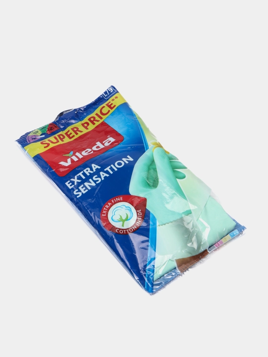 Резиновые перчатки Vileda Extra Sensation, размер L, для уборки, мытья посуды