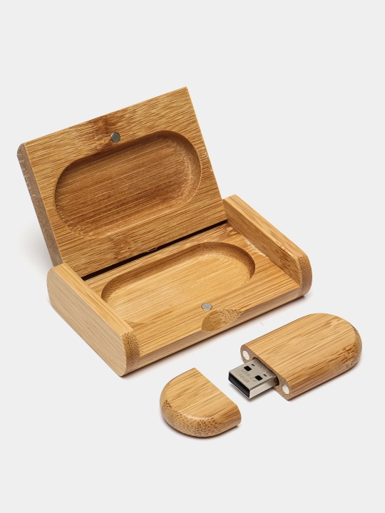 Деревянный USB флэш накопитель в подарочной коробке из бамбука 8, 16, 32 ГБ, 2.0 - 