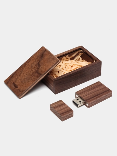 Yog'och korpusli flesh-karta USB 2.0 sovg'a qutisida, 8, 16, 32, 64 GB - 