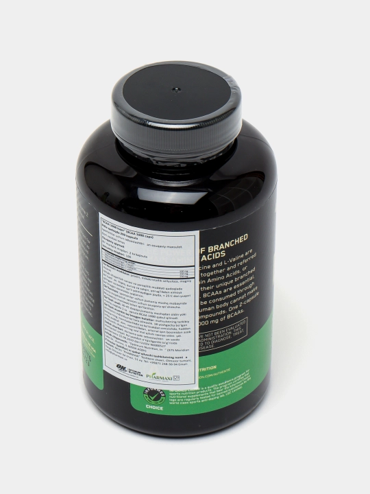 BCAA Optimum Nutrition aminokislotalari, Amerika, stiker bilan, 200 kapsula