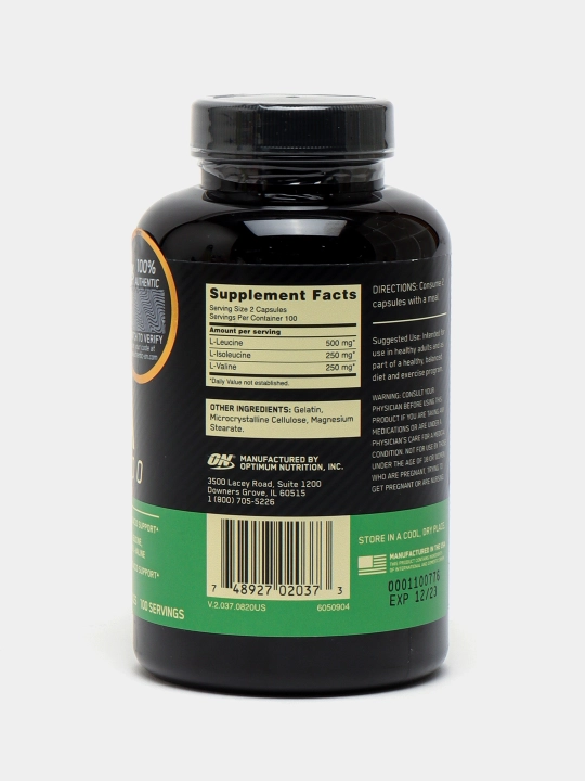 BCAA Optimum Nutrition aminokislotalari, Amerika, stiker bilan, 200 kapsula