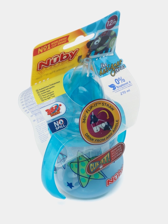Поильник с ручками Nuby Flip-It ID10324, c трубочкой 360°, 270 мл