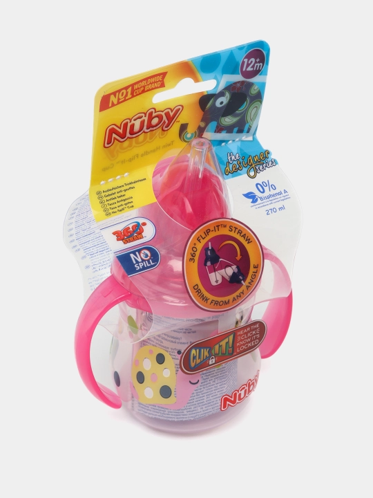 Поильник с ручками Nuby Flip-It ID10324, c трубочкой 360°, 270 мл
