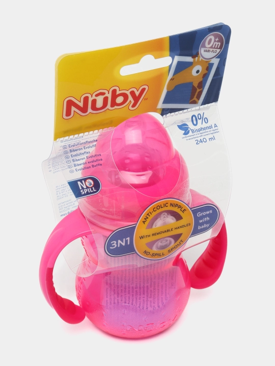 Polipropilen butilkacha Nuby ID1107 olinadigan tutqichlar, keng og'iz, 240 ml