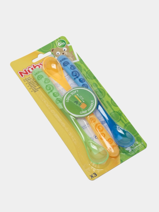 Ложечка Nuby, с изогнутой длинной ручкой, 3 шт