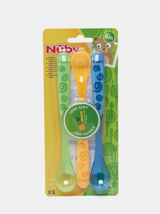 Ложечка Nuby, с изогнутой длинной ручкой, 3 шт - 