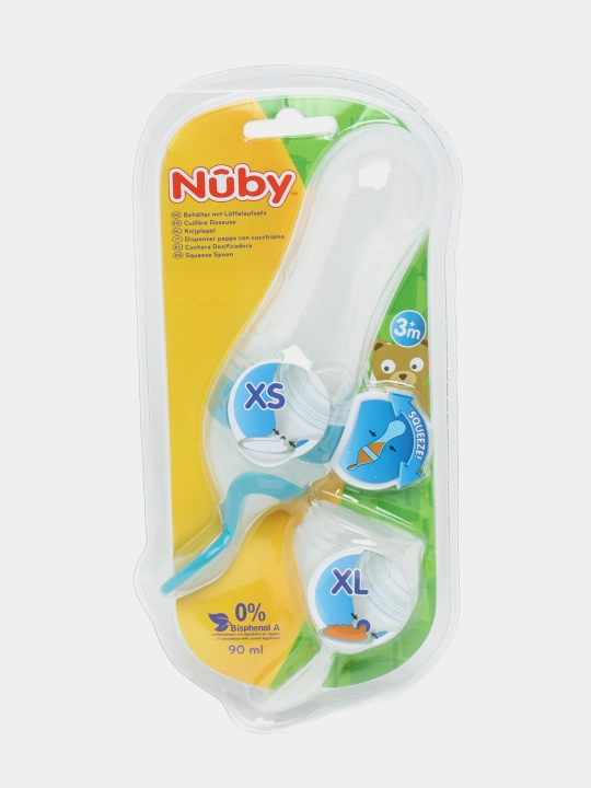 Бутылочка Nuby Squeeze ID5591, cиликоновая, с 2 ложками, 90 мл - 