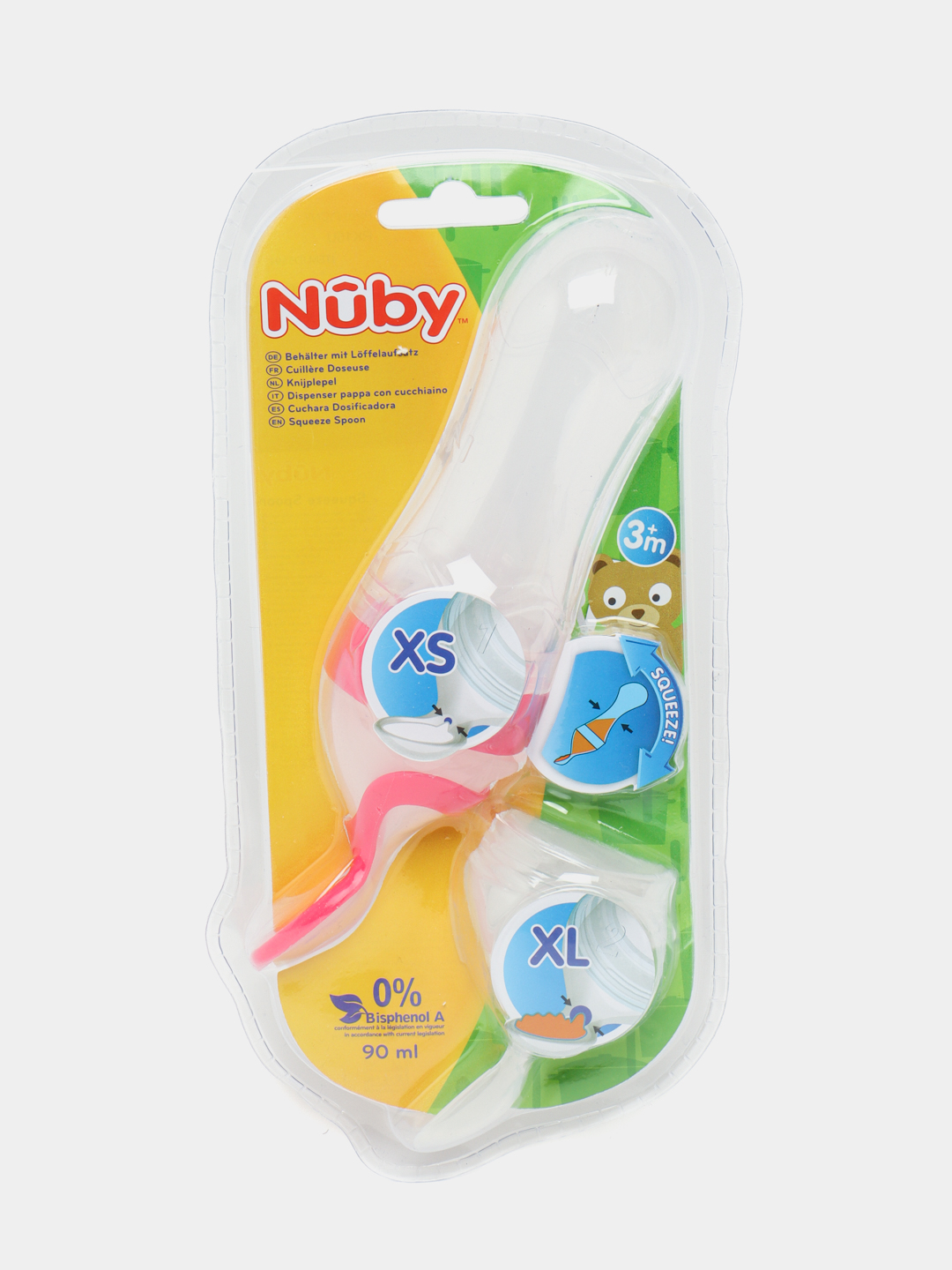 Бутылочка Nuby Squeeze ID5591, cиликоновая, с 2 ложками, 90 мл - 
