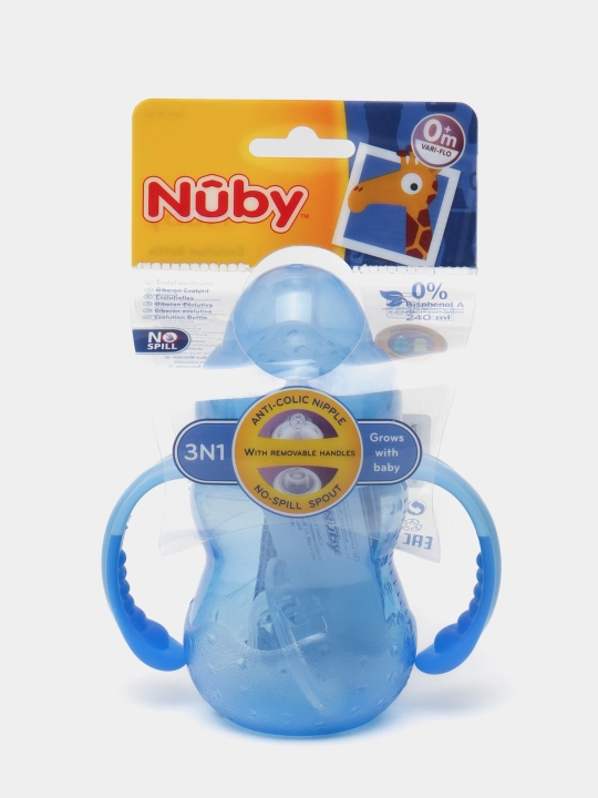 Polipropilen butilkacha Nuby ID1107 olinadigan tutqichlar, keng og'iz, 240 ml