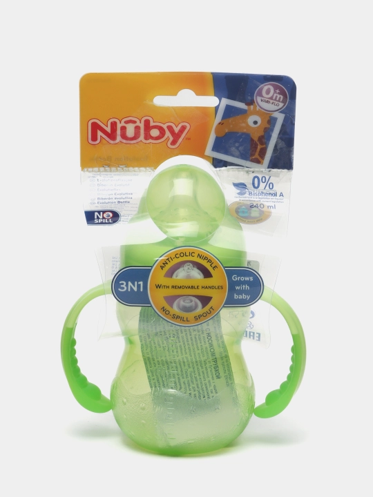 Polipropilen butilkacha Nuby ID1107 olinadigan tutqichlar, keng og'iz, 240 ml