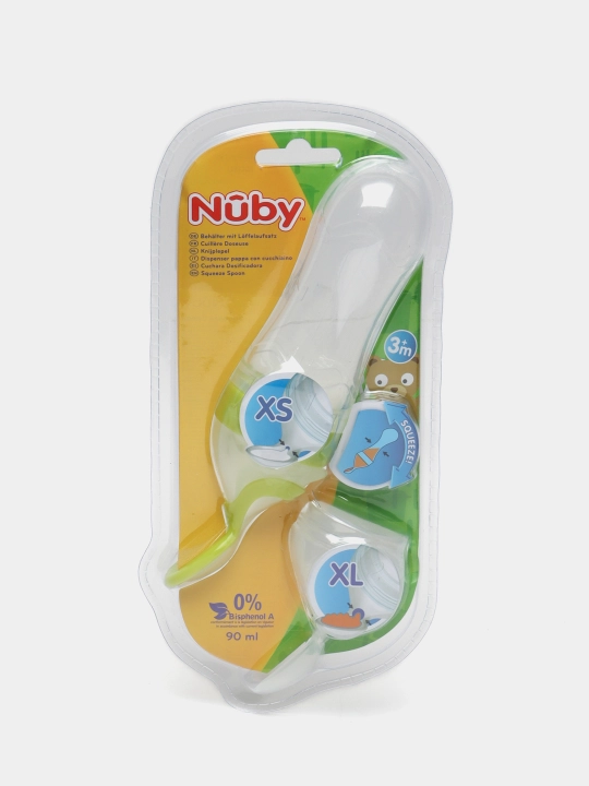 Бутылочка Nuby Squeeze ID5591, cиликоновая, с 2 ложками, 90 мл - 