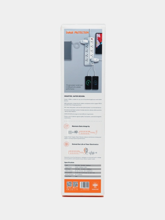 Tarmoq uzatma kabeli pilot filtr 10 ta rozetka tez zaryadlash Quick Charge 3