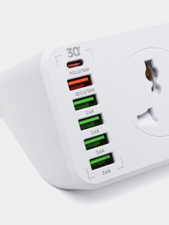Tarmoq uzatma kabeli pilot filtr 10 ta rozetka tez zaryadlash Quick Charge 3