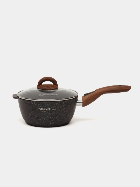 Ковш Kukmara со съемной ручкой, стеклянный крышкой, АП линия Granit Ultra, 2.2 л, blue