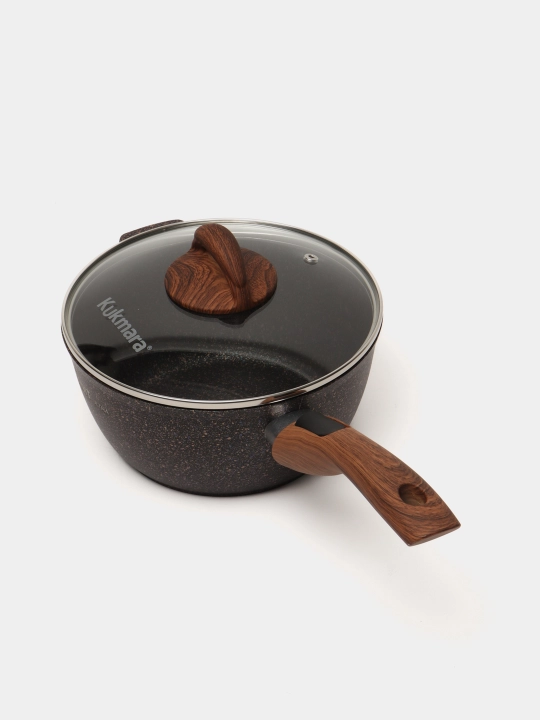Ковш Kukmara со съемной ручкой, стеклянный крышкой, АП линия Granit Ultra, 2.2 л, blue