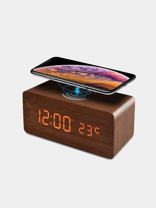 Ish stoli raqamli soat-budilnik VST, smartfon uchun simsiz zaryadlash, termometr