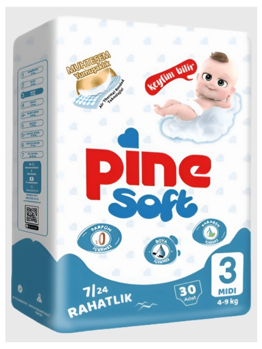Детские подгузники Pine Soft Midi №3, 4 - 9 кг, 30 шт - 