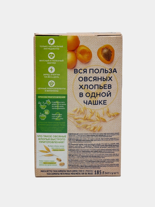 Овсяные хлопья быстрого приготовления Кунцево "Кашка-Минутка", с абрикосом, 185 г