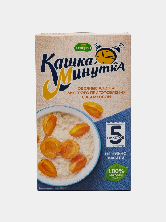 Овсяные хлопья быстрого приготовления Кунцево "Кашка-Минутка", с абрикосом, 185 г - 