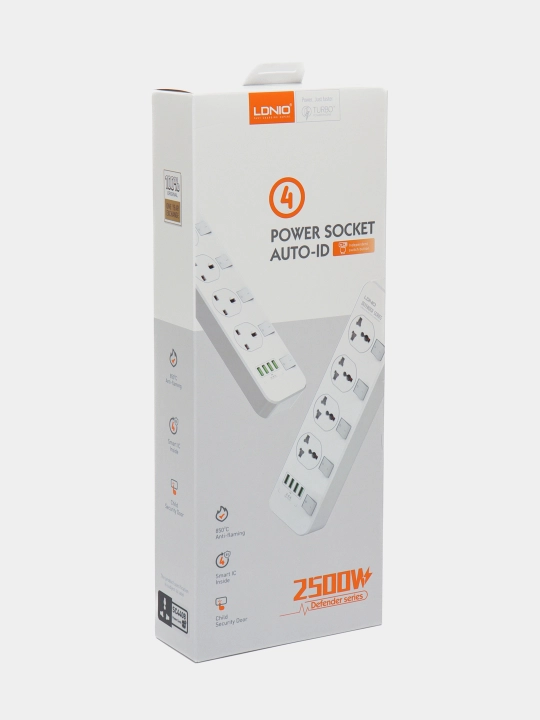 Сетевой фильтр пилот удлинитель LDNIO SC4408, 10А / 2500 Вт, 4 розетки, 2 м