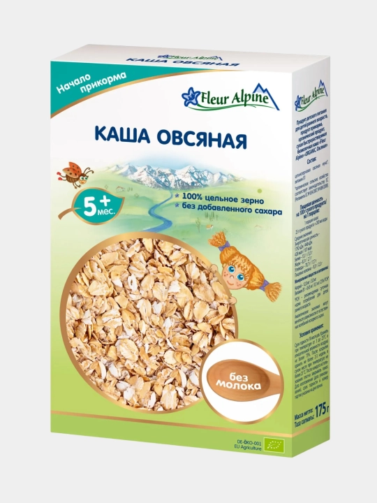 Bo'tqa Fleur Alp pyuresi, sutsiz suli uni, 5 oydan boshlab, 175 g
