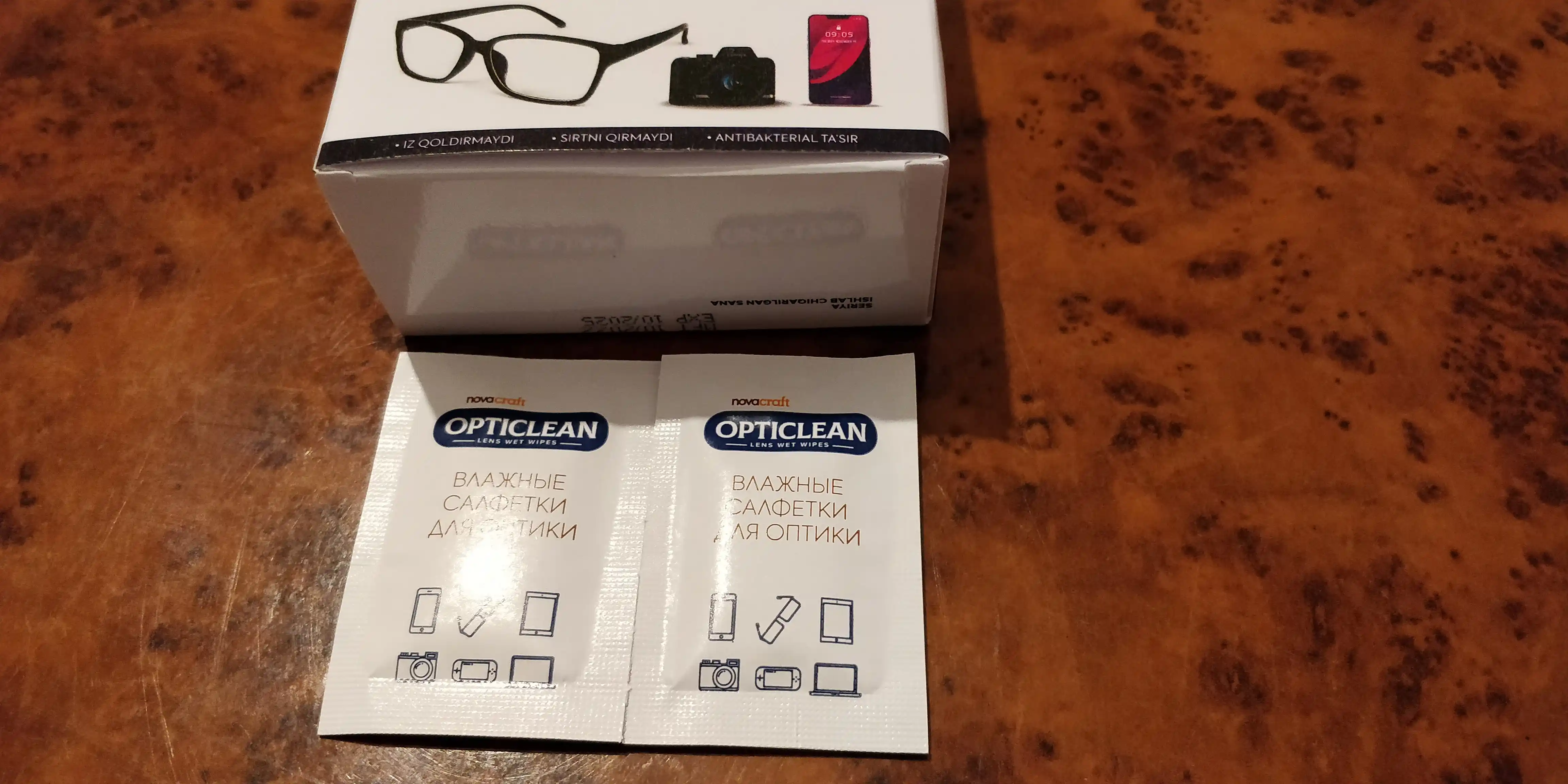 Opticlean ko‘zoynak va gadjet ekranlari uchun nam salfetkalar, 20 dona